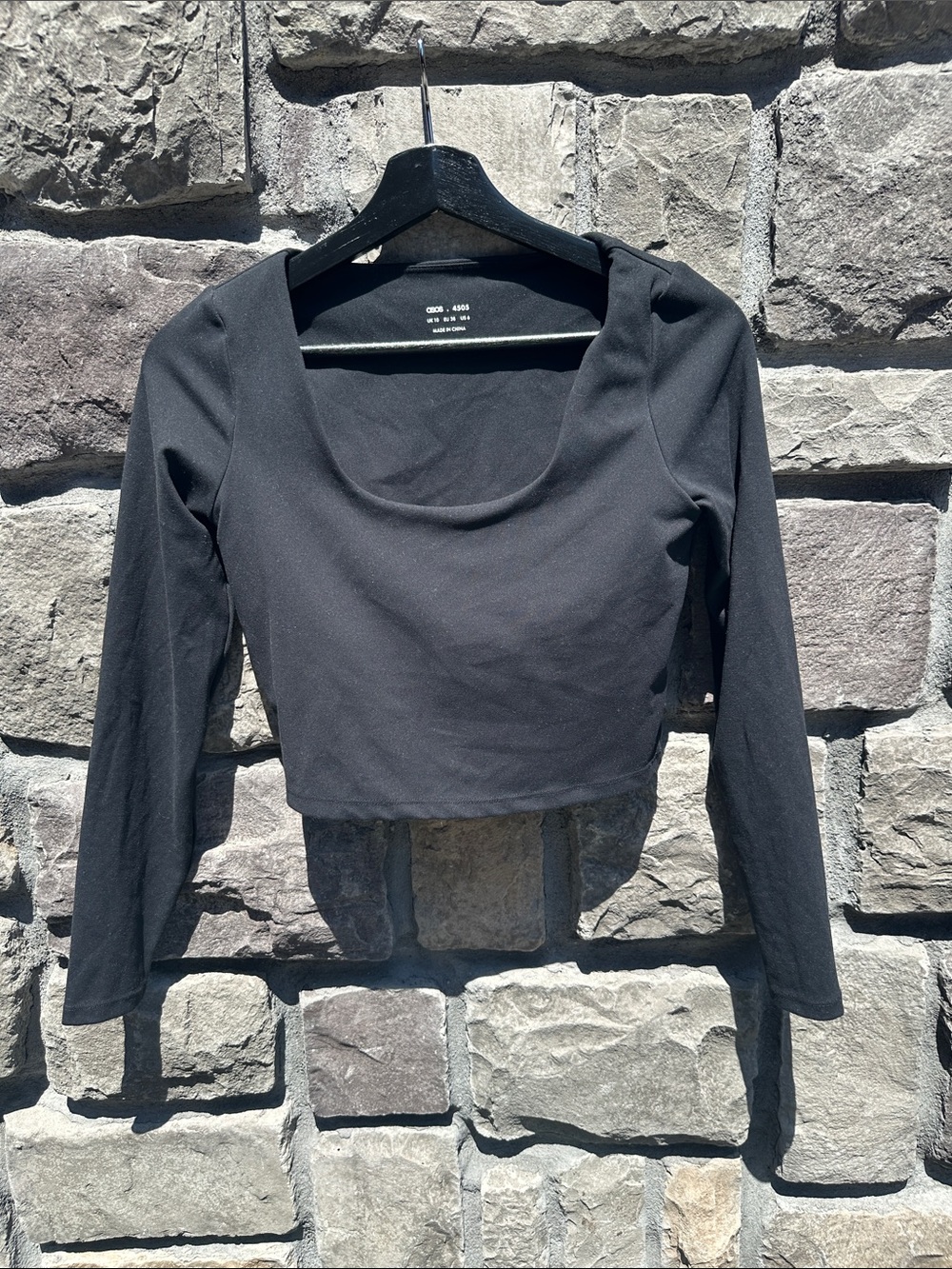 ASOS 4505 square neck long sleeve top with inner bra in black